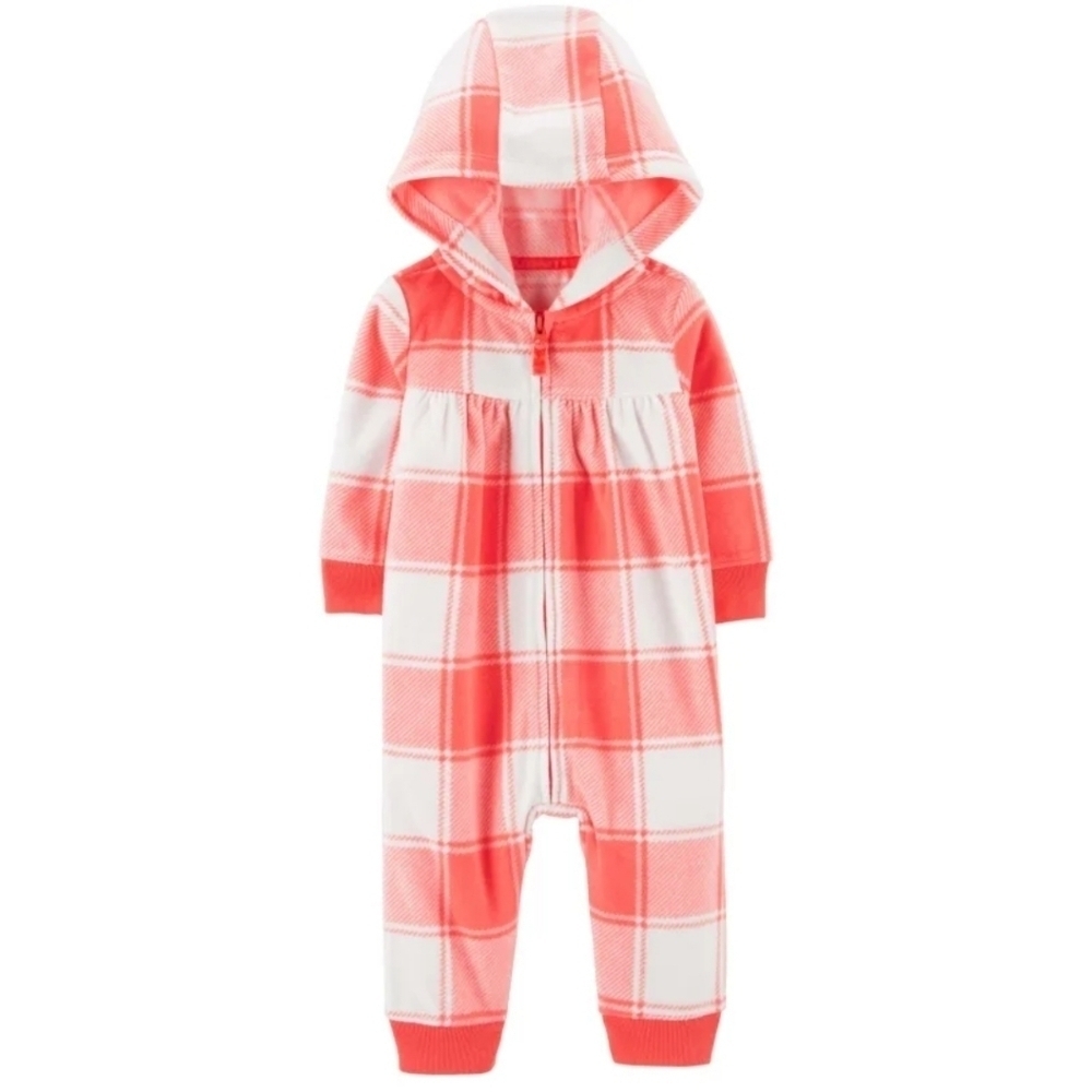Carter's Fleece hooded plaid jumpsuit size 12 months new